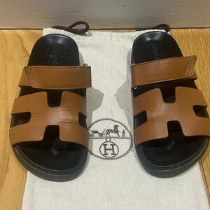 Women’s Hermes Tan and Black Sandals